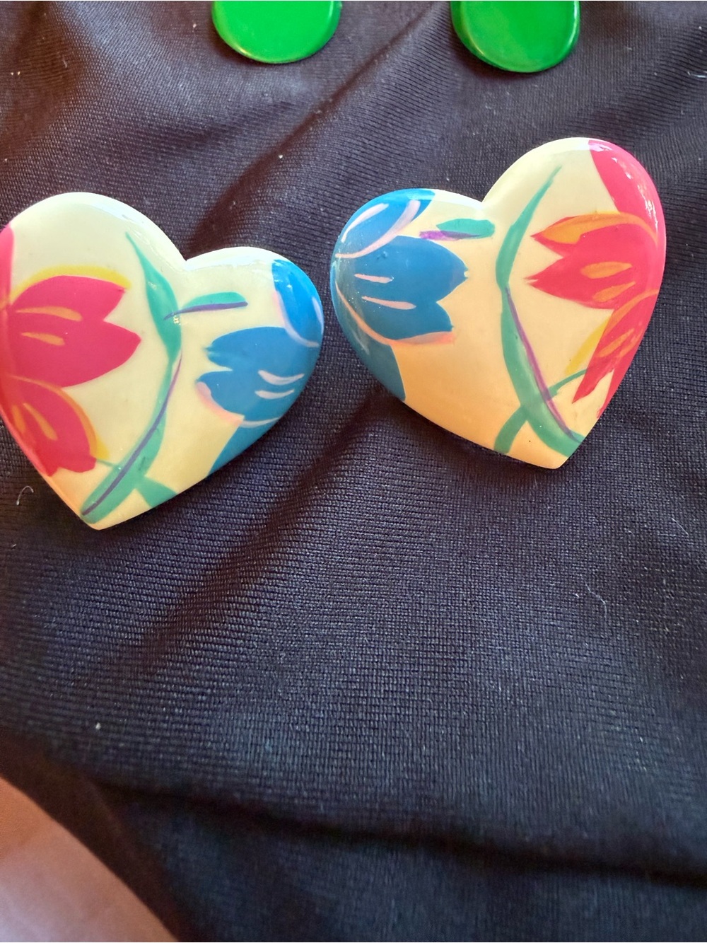 Floral Heart Clip-On Earrings in Cream, Blue & Pink